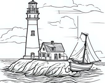 Lighthouse Coloring Pages - coloring and Patterns, 15 Page PDF (Digital Download)