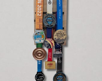 Large Capacity Wooden Medal Holder – Medal Hunter – Wall Mount for Running, Marathon, and Triathlon