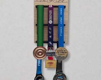 Wooden Triathlon Medal Holder – Medal Gallery Triathlon Edition – Engraved Wall Mount – Triathlete Gift