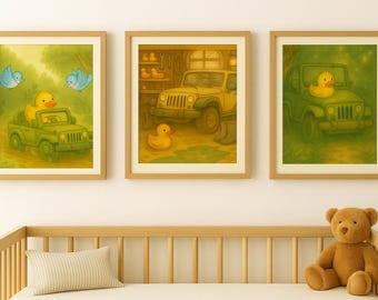 Ducky Jeep Nursery Prints: Watercolor Adventure Art (Digital Download, Set of 3, 16x20")
