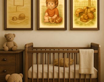 Vintage Football Nursery Art Trio: Watercolor Puppies (Digital Download 11x14 inches)