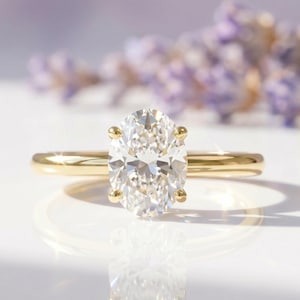 Oval Moissanite Solitaire Ring, Classic Gold Promise Wedding Engagement Band