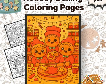 Kleurplaten Bakken voor de feestdagen | Zwart-wit kleurboek met grote lijnen