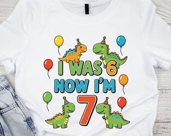 7e verjaardag dinosaurus shirtontwerp, I Was 6 Now 7 SVG, PNG, JPG (directe download)