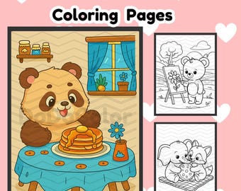 Kleurplaten Kawaii dieren, eenvoudige lijntekeningen (digitale download)