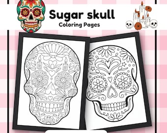 Kleurplaten suikerschedel, afdrukbare kunst Dag van de Doden (pdf)