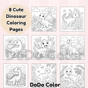 Dinosaur Coloring Pages | Fun Printable Dino Coloring Book for Kids | Instant Download Activity Sheets for Boys  and Girls