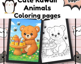Adorable Kawaii Animal Coloring Pages for Kids & Adults