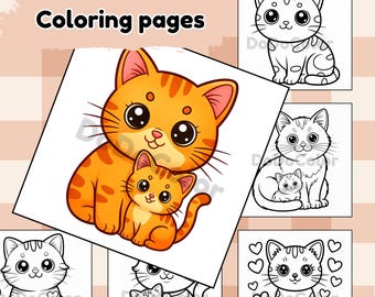 Páginas para colorear de gatitos, arte relajante (descarga digital)