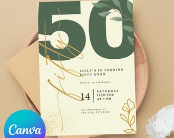Uitnodigingssjabloon 50e verjaardag voor vrouwen - bewerkbare feestuitnodigingen