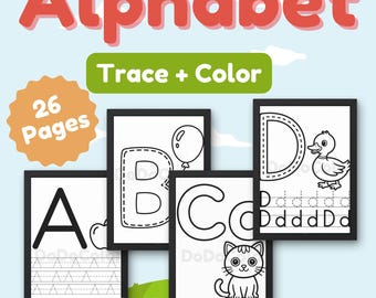 Afdrukbare alfabettraceer- en kleurplaten | Educatieve kinderactiviteit