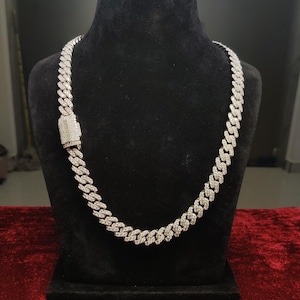 12.5 mm Miami Cuban Chain, Moissanite Diamond, Miami Cuban Link Chain, Hip Hop Necklace Solid 925 Sterling Silver , PASSES DIAMOND Tester!!!