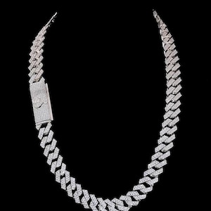 Cubaanse schakelketting Iced Out – zilverkleurige hiphop-blingketting | 925 zilveren Cubaanse schakelketting | Statementsieraden voor heren en dames