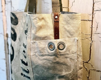 KNORR2- reconstructed antique linen sack tote bag