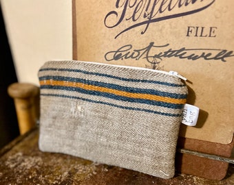 STRIPE - reconstructed antique grain sack small pouch