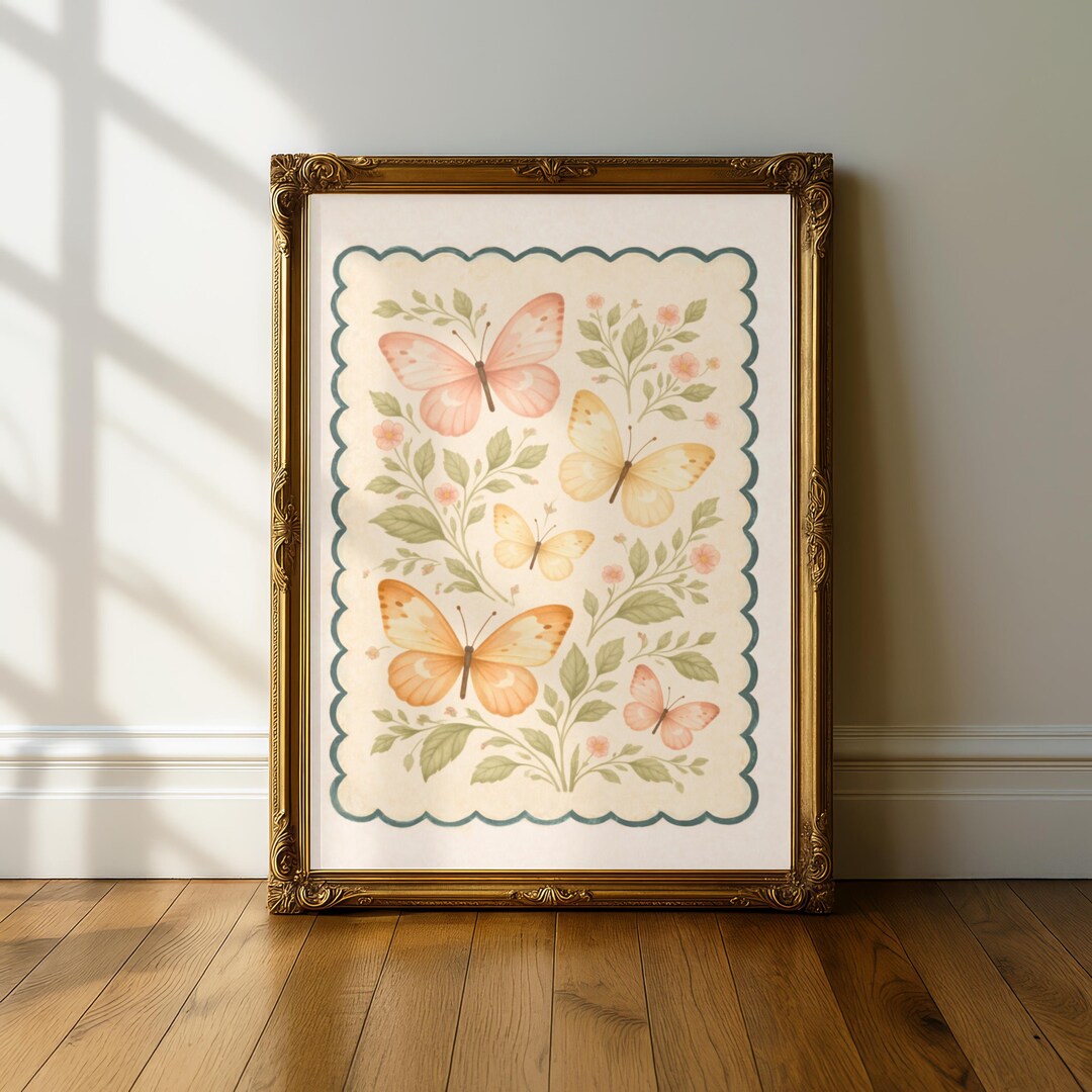 Vintage Butterfly Botanical Cottage Core Poster | Floral Wall Art ...