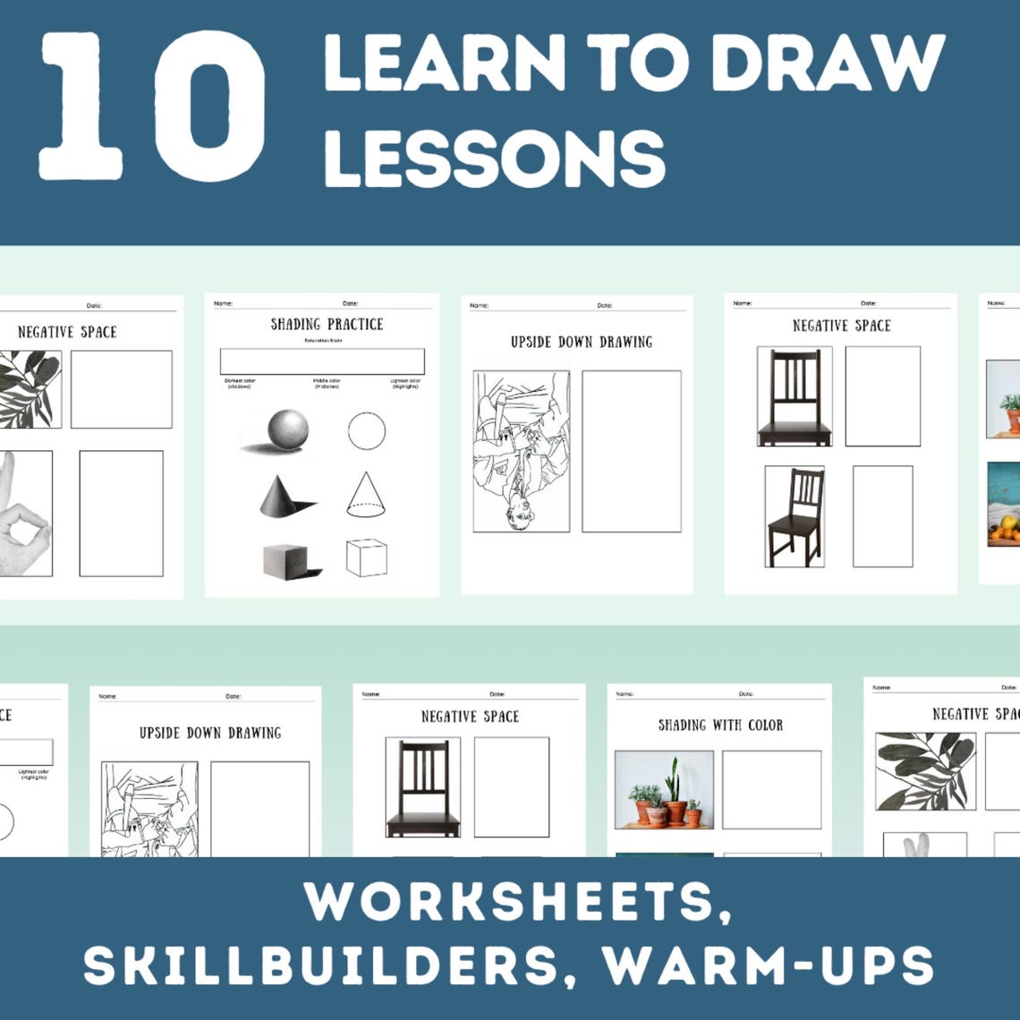 Tutorial Worksheest Art Class Printable Bundle - Drawing Lesson Worksheets, Pencil Drawing ...
