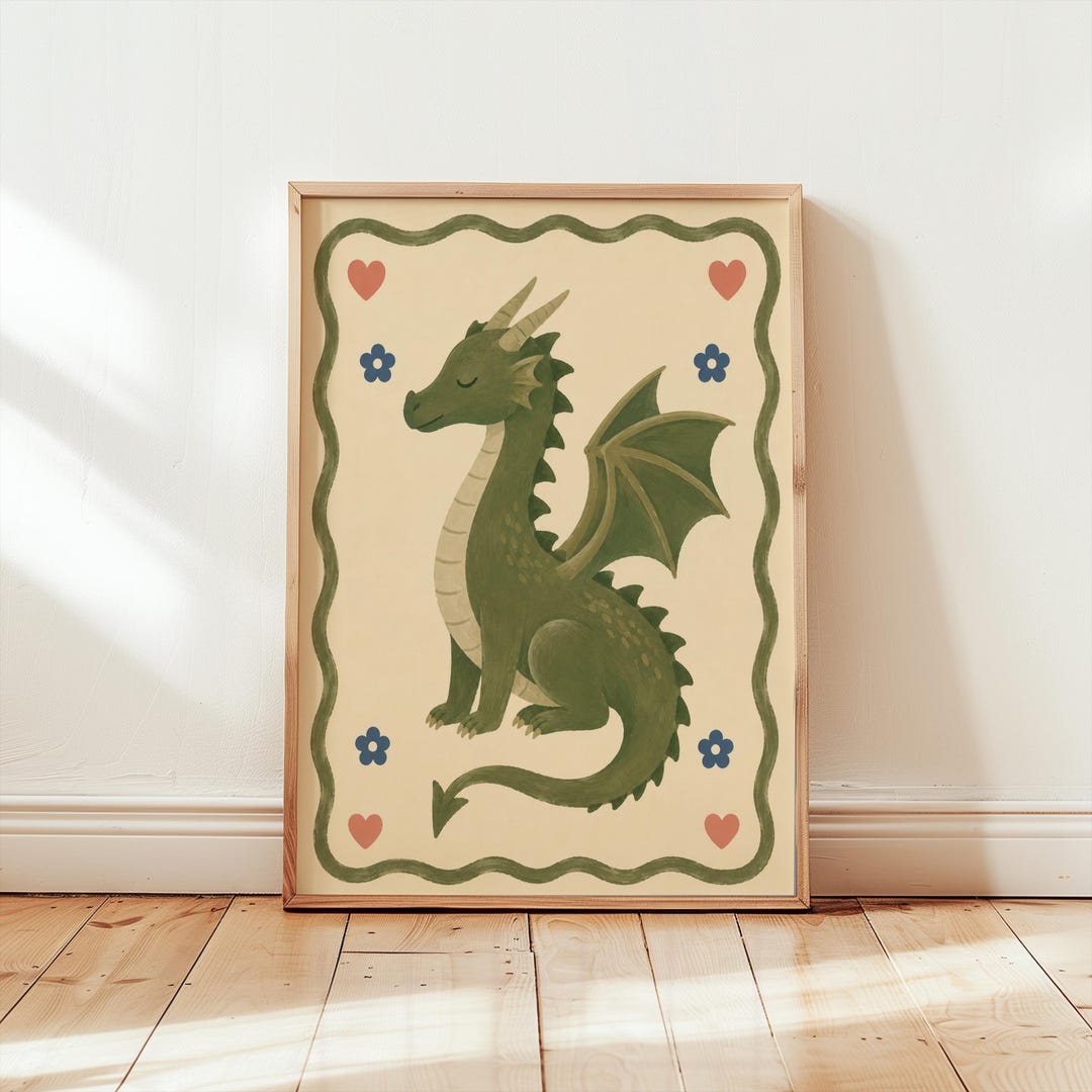 Dragon Nursery Wall Art, Whimsical Dragon Print, Fantasy Kids Room ...