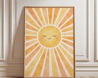 You Are My Sunshine Nursery Wall Art, Smiling Sun Print, Retro Kids Room Decor, Boho Baby Nursery Poster, Vintage Sunshine Wall Art