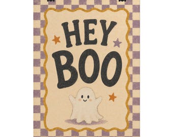 Hey Boo Ghost poster Rolled Posters | Halloween wall art, vintage checker border