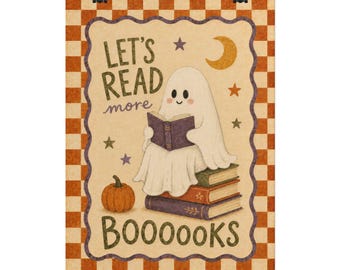 Reading Ghost Rolled Poster | Halloween Book Lover Decor