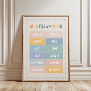 Months of the Year Poster, Retro Folk Classroom Calendar Chart