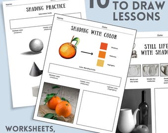 Art Class Printable Bundle - Drawing Lesson Worksheets, Pencil Drawing Tutorial, Learn To Draw, Art Lesson Shading Elementary Middle School