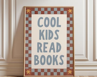 Cool Kids Read Books Poster, Retro Classroom Wall Art, Reading Wall Decor, Library Print, Kids Room Decor, Groovy Typography Art
