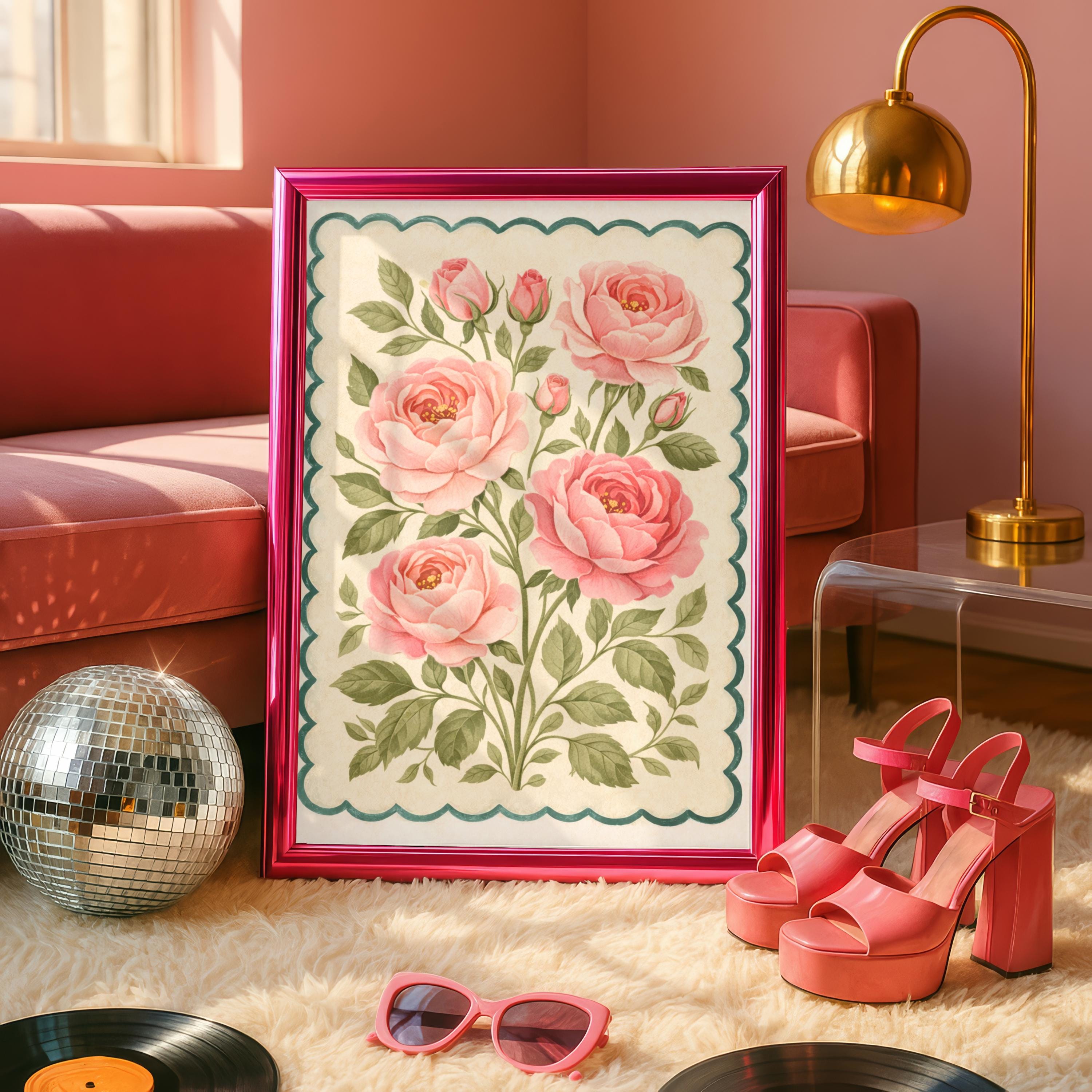 Vintage Pink Rose Bouquet Poster | Floral Nursery Wall Art | Romantic ...