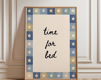 Time for Bed Nursery Print, Retro Kids Room Wall Art, Bedtime Poster, Vintage Nursery Decor, Sleepy Time Wall Art, Baby Room Decor