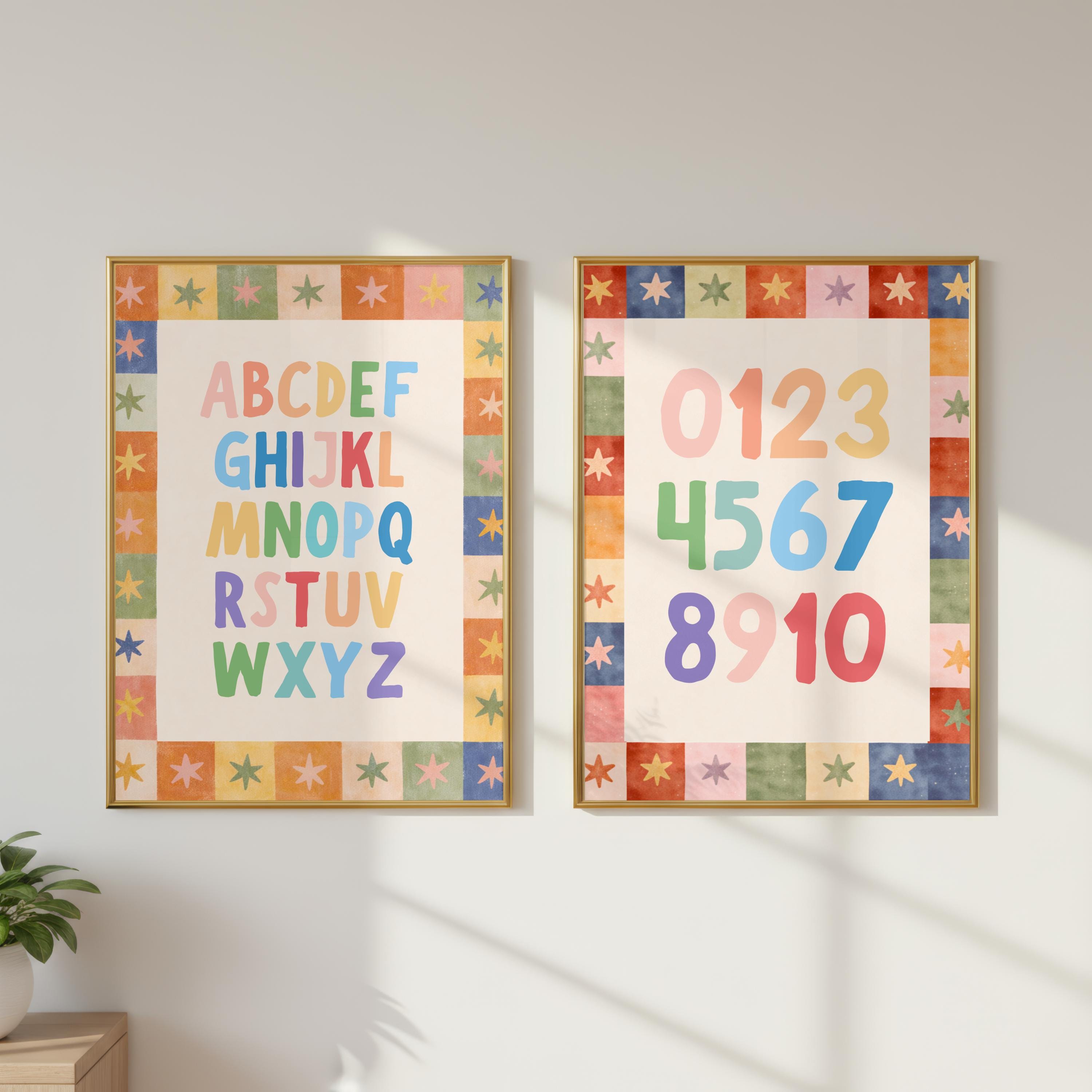 Alphabet and Numbers Poster Set of 2 Retro Classroom Decor ABC 123 ...