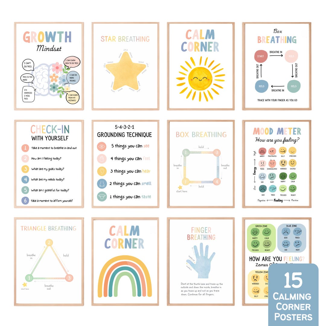 Calm Corner Posters Bundle | 15 SEL Self Regulation Charts | Feelings ...