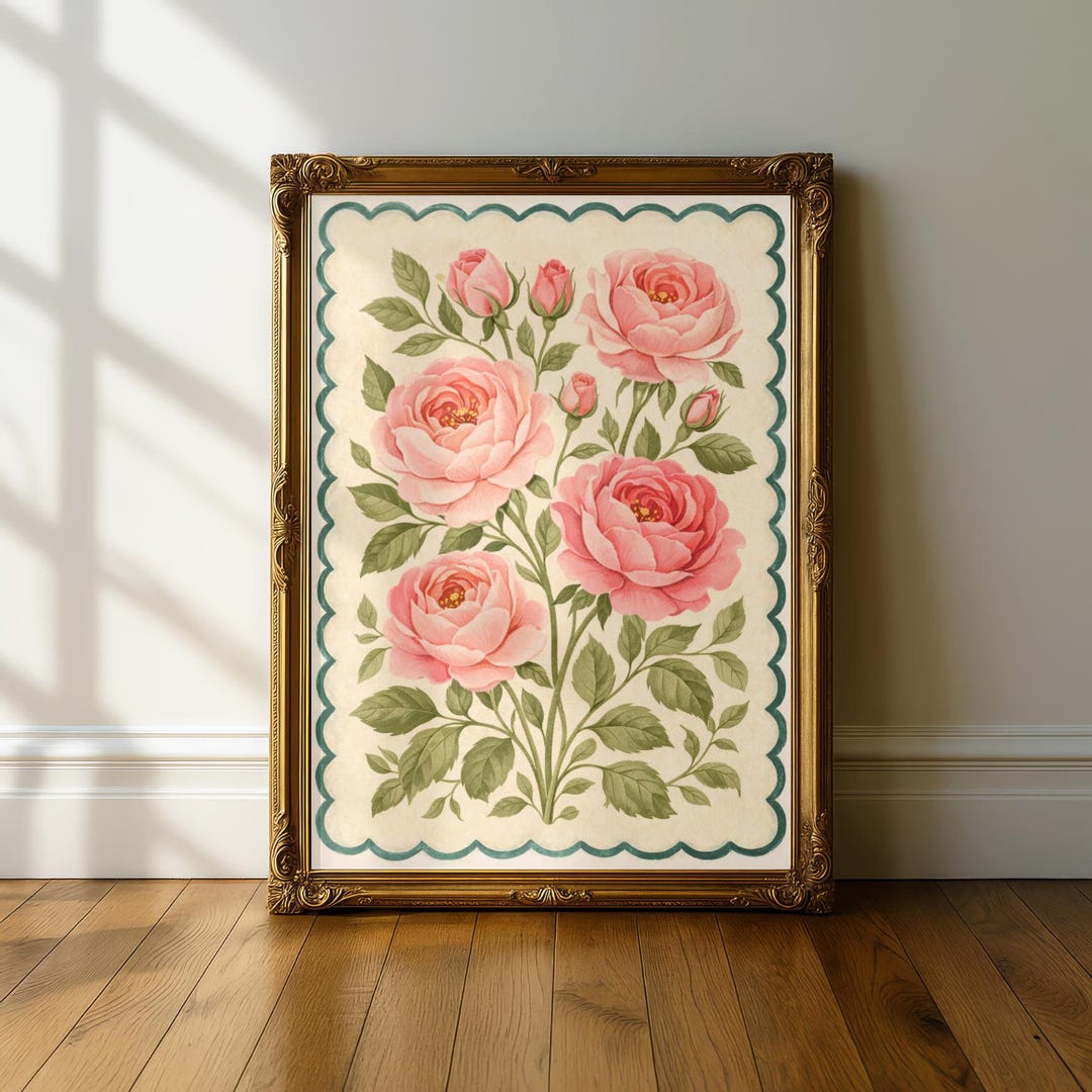 Vintage Pink Rose Bouquet Poster | Floral Nursery Wall Art | Romantic ...
