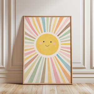 Sun Nursery Wall Art | Smiling Sun Poster | Neutral Baby Room Decor | Boho Nursery Printable | Kids Room Art