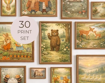 Cottagecore Animal Art Prints | Whimsical Woodland Storybook Forest Animal Illustrations | Vintage Nursery Wall Art | Sweet Folk Art Prints