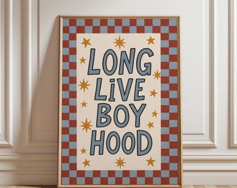Long Live Boyhood Retro Print, Vintage Boys Room Wall Art, Kids Room Decor, Playroom Poster, Groovy Typography Nursery Art