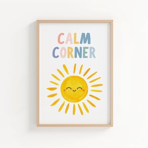 Skylt för lugnt hörn | SEL-klassrumsdekor | Väggkonst med bohemisk sol | Utrymme för emotionell reglering | Poster för lugnt hörn