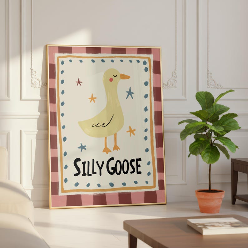 Silly Goose Nursery Art Print | Hand Drawn | Whimsical Cute Goose Wall ...