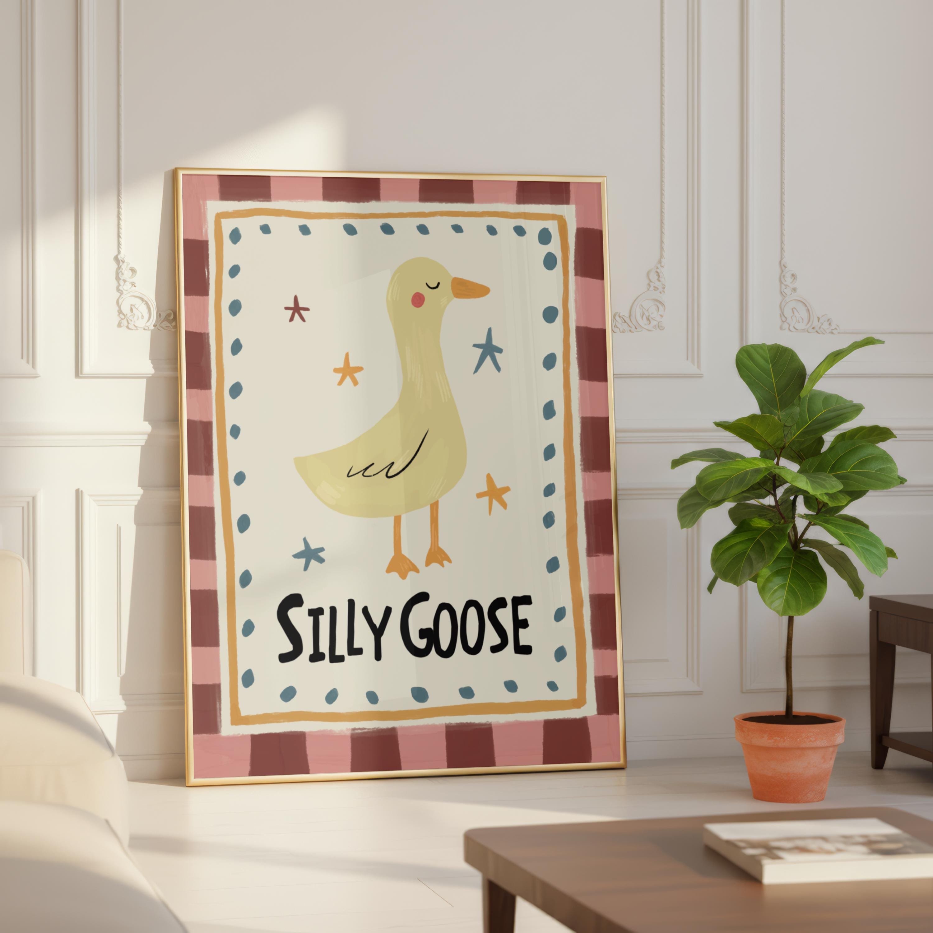 Silly Goose Nursery Art Print | Hand Drawn | Whimsical Cute Goose Wall ...