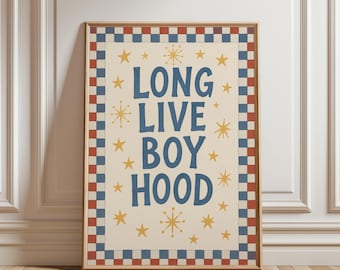 Long Live Boyhood Retro Print, Vintage Boys Room Wall Art, Kids Room Decor, Playroom Poster, Groovy Typography Nursery Art