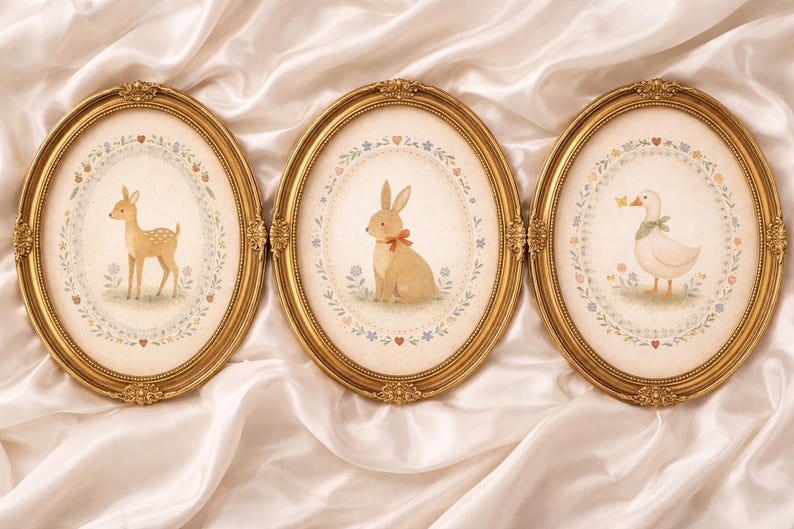 Vintage Nursery Art Set | Neutral Nursery Wall Art | Baby Animal Sketch ...