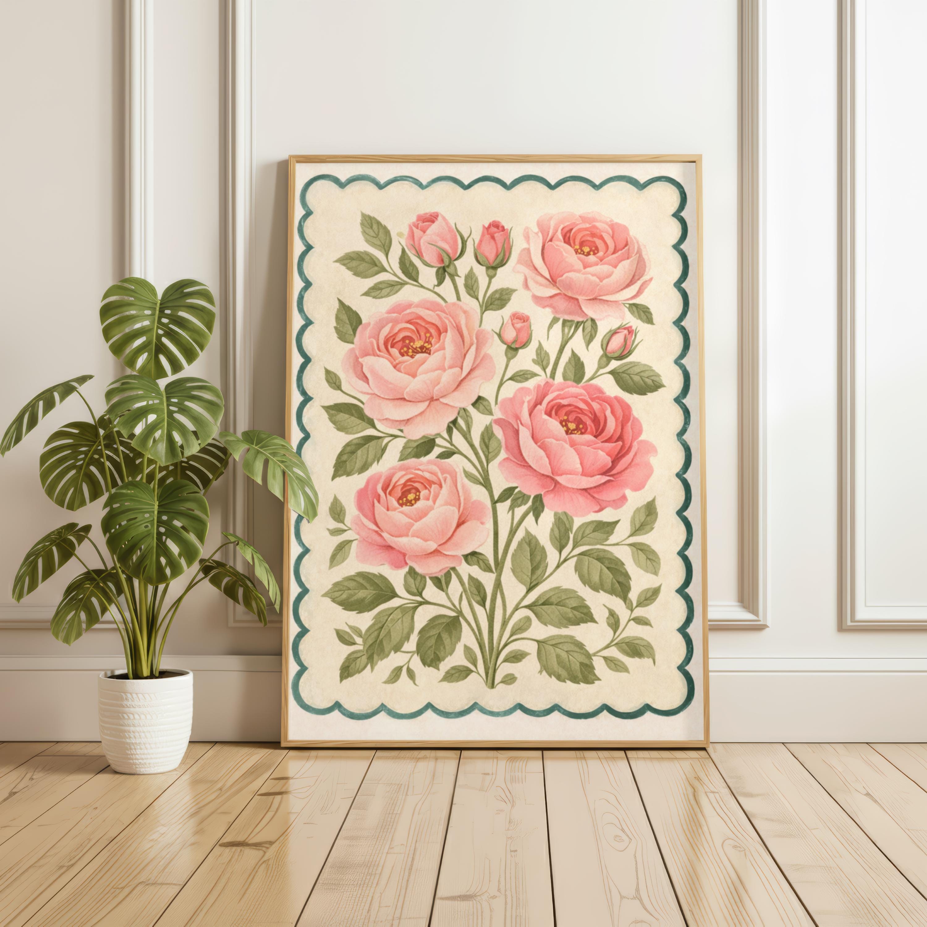 Vintage Pink Rose Bouquet Poster | Floral Nursery Wall Art | Romantic ...