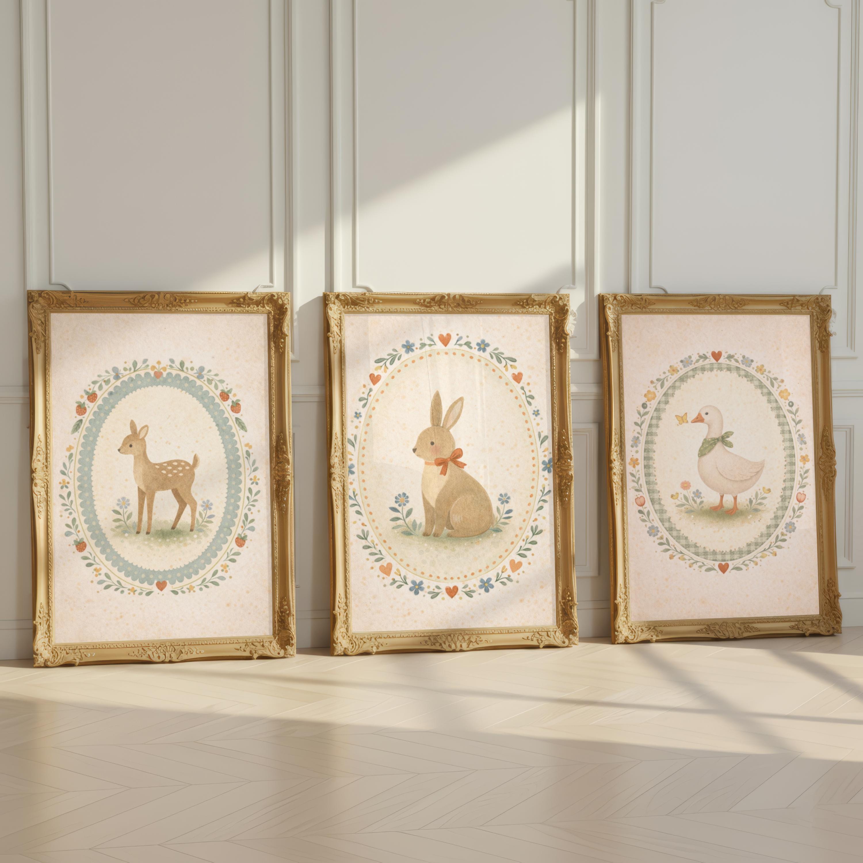 Vintage Nursery Art Set | Neutral Nursery Wall Art | Baby Animal Sketch ...