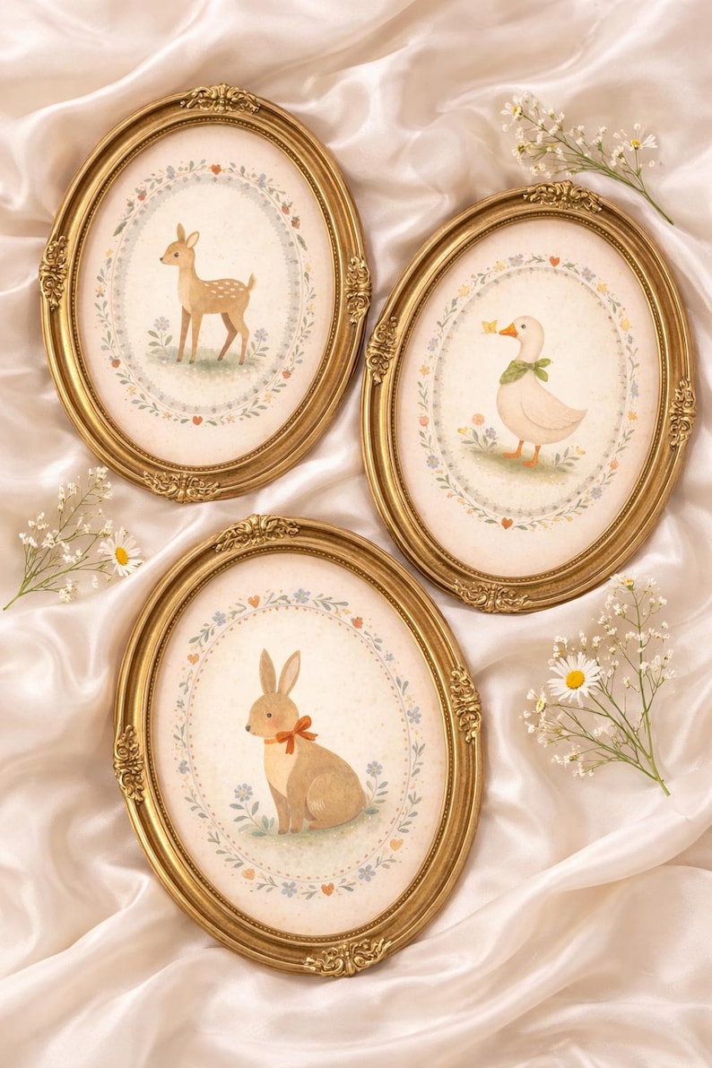 Vintage Nursery Art Set | Neutral Nursery Wall Art | Baby Animal Sketch ...