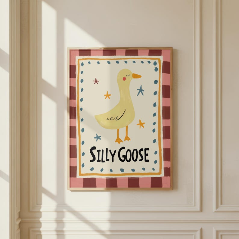 Silly Goose Nursery Art Print | Hand Drawn | Whimsical Cute Goose Wall ...