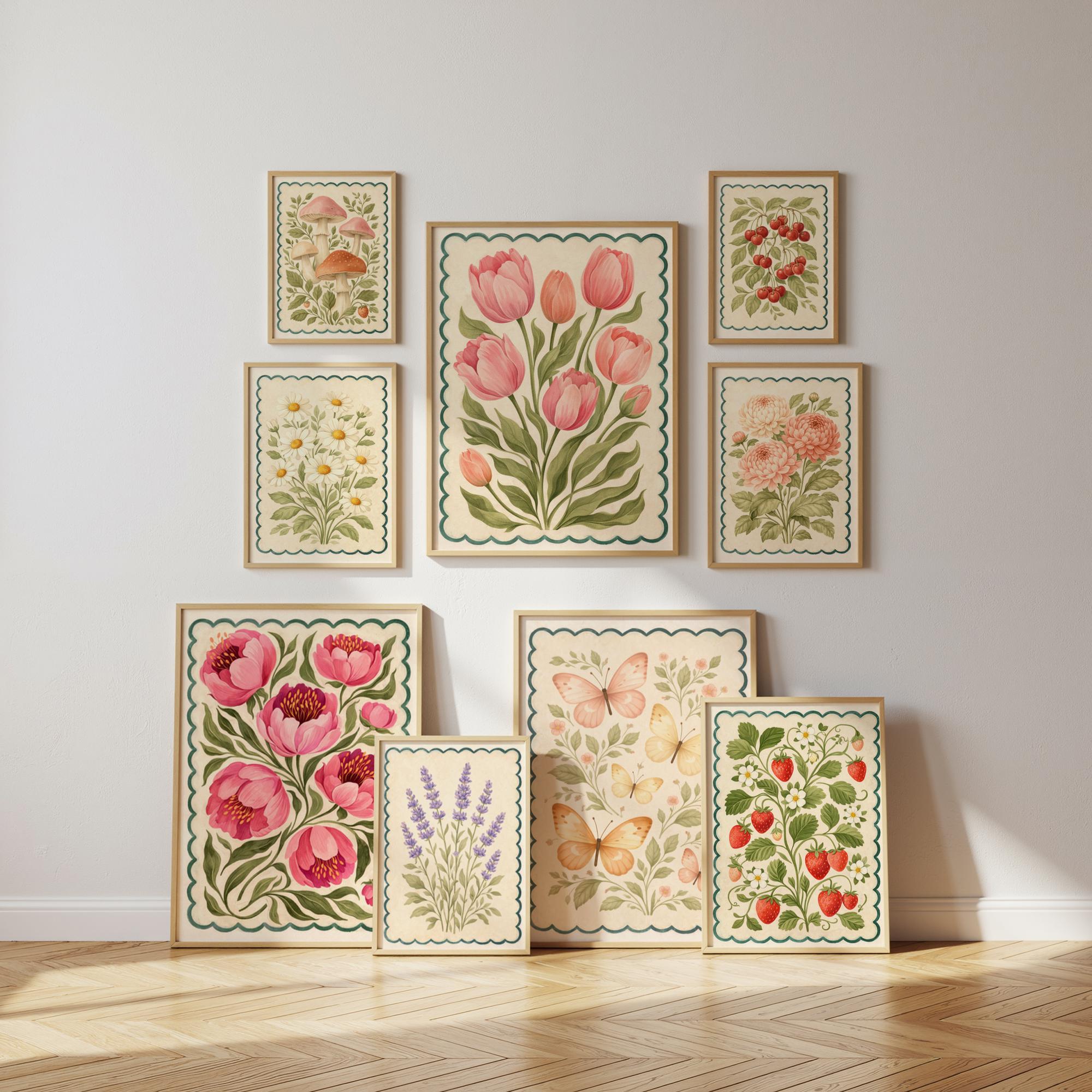 14 Vintage Floral Botanical Print Set | Cottagecore Birds & Flowers ...