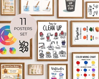 Painting Posters Bundle | Elementary Art Room Procedures, Techniques & Cleanup