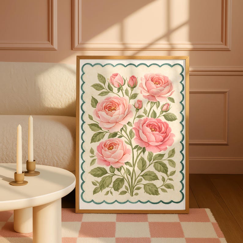 Vintage Pink Rose Bouquet Poster | Floral Nursery Wall Art | Romantic ...