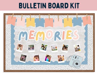 End of Year Bulletin Board Kit, Memory Polaroid Display, Boho Classroom Decor, Muted Pink Rainbow Pastel, Last Day of School Activity