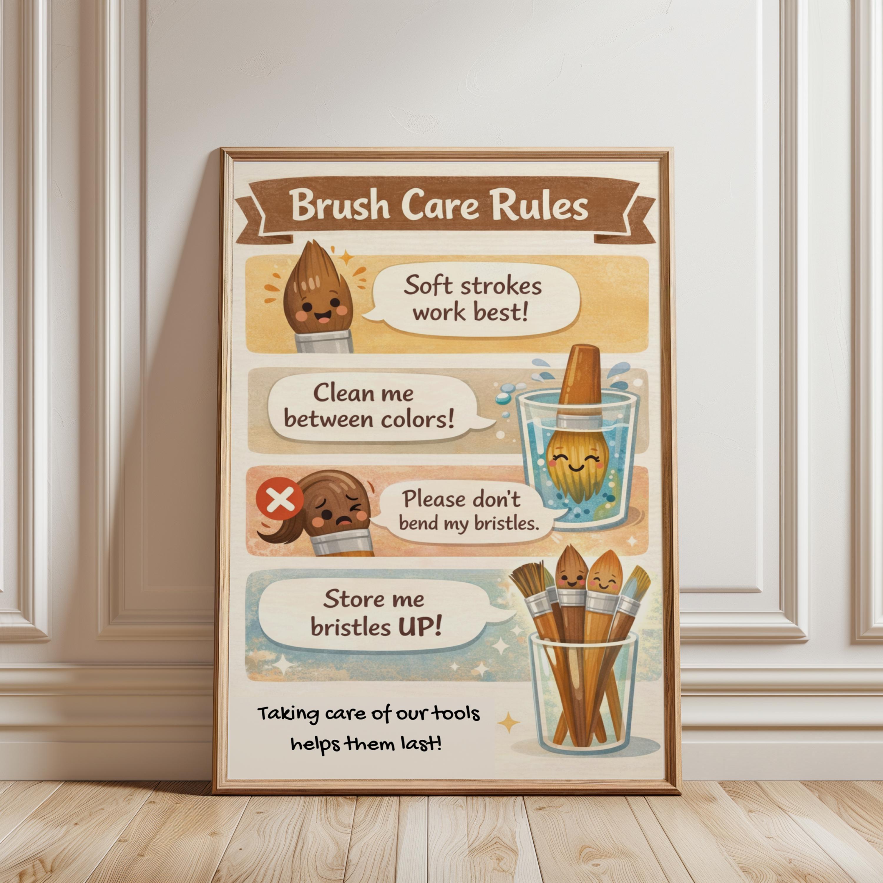 Paint Brush Care Poster | Elementary Art Room Procedures | How to Care ...